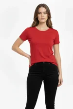 T-Shirt Bisiklet Yaka Slim Fit Likralı Tişört Günlük Basic Body - Kırmızı - Görsel 2