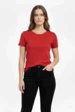 T-Shirt Bisiklet Yaka Slim Fit Likralı Tişört Günlük Basic Body - Kırmızı - Görsel 3