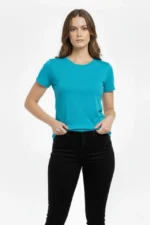T-Shirt Bisiklet Yaka Slim Fit Likralı Tişört Günlük Basic Body - Turkuvaz - Görsel 2