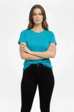T-Shirt Bisiklet Yaka Slim Fit Likralı Tişört Günlük Basic Body - Turkuvaz - Görsel 3