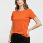 T-Shirt Bisiklet Yaka Slim Fit Likralı Tişört Günlük Basic Body - Turuncu