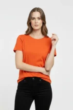 T-Shirt Bisiklet Yaka Slim Fit Likralı Tişört Günlük Basic Body - Turuncu - Görsel 2