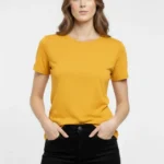 T-Shirt Bisiklet Yaka Slim Fit Likralı Tişört Günlük Basic Body - Sarı