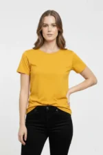 T-Shirt Bisiklet Yaka Slim Fit Likralı Tişört Günlük Basic Body - Sarı - Görsel 3