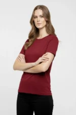 T-Shirt Bisiklet Yaka Slim Fit Likralı Tişört Günlük Basic Body - Bordo - Görsel 2