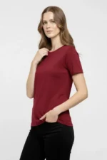 T-Shirt Bisiklet Yaka Slim Fit Likralı Tişört Günlük Basic Body - Bordo - Görsel 3
