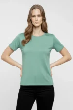 T-Shirt Bisiklet Yaka Slim Fit Likralı Tişört Günlük Basic Body - Mint Yeşili - Görsel 2