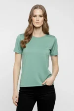 T-Shirt Bisiklet Yaka Slim Fit Likralı Tişört Günlük Basic Body - Mint Yeşili - Görsel 3