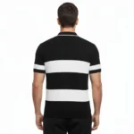 Erkek T-shirt Çizgili Triko Dokuma Kumaş Polo Yaka Yarım Fermuarlı Regular Kalıp Tişört - Siyah - Görsel 3