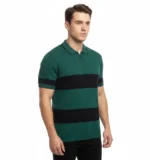 Erkek T-shirt Çizgili Triko Dokuma Kumaş Polo Yaka Yarım Fermuarlı Regular Kalıp Tişört - Çağla Yeşili - Görsel 4