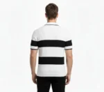 Erkek T-shirt Çizgili Triko Dokuma Kumaş Polo Yaka Yarım Fermuarlı Regular Kalıp Tişört - Beyaz - Görsel 2