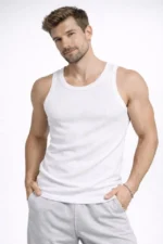 Erkek Spor Fitilli Atlet 3lü Set Beyaz, Siyah Ve Kahverengi Slim Fit Kaşkorse Arka Baskılı Spor Atlet - Görsel 4