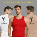 Erkek Spor Fitilli Atlet 3lü Set Beyaz, Kırmızı Ve Kahverengi Slim Fit Kaşkorse Arka Baskılı Spor Atlet