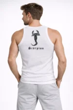 Erkek Spor Fitilli Atlet 3lü Set Beyaz, Kırmızı Ve Kahverengi Slim Fit Kaşkorse Arka Baskılı Spor Atlet - Görsel 2