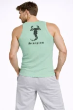 Erkek Spor Fitilli Atlet 3lü Set Mint Yeşili, Pembe Ve Bebek Mavisi Slim Fit Kaşkorse Arka Baskılı Spor Atlet - Görsel 4