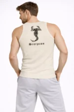 Erkek Spor Fitilli Atlet 2li Set Siyah Ve Bej Slim Fit Kaşkorse Arka Baskılı Spor Atlet - Görsel 2