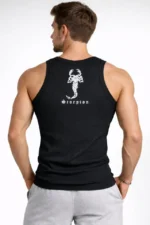 Erkek Spor Fitilli Atlet 2li Set Siyah Ve Mint Yeşili Slim Fit Kaşkorse Arka Baskılı Spor Atlet - Görsel 3