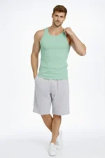 Erkek Spor Fitilli Atlet 2li Set Siyah Ve Mint Yeşili Slim Fit Kaşkorse Arka Baskılı Spor Atlet - Görsel 4