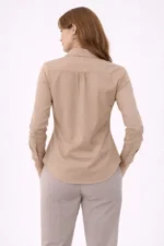 Uzun Kollu Gömlek Düğmeli Klasik Yaka Günlük Ve Ofis Şıklığına Uygun - Bej - Görsel 4