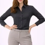 Uzun Kollu Gömlek Düğmeli Klasik Yaka Günlük Ve Ofis Şıklığına Uygun - Füme