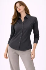 Uzun Kollu Gömlek Düğmeli Klasik Yaka Günlük Ve Ofis Şıklığına Uygun - Füme - Görsel 3