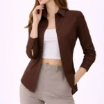 Uzun Kollu Gömlek Düğmeli Klasik Yaka Günlük Ve Ofis Şıklığına Uygun - Kahverengi