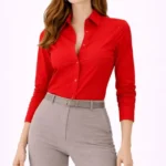 Uzun Kollu Gömlek Düğmeli Klasik Yaka Günlük Ve Ofis Şıklığına Uygun - Kırmızı