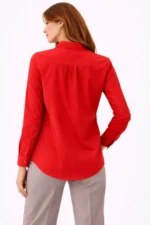 Uzun Kollu Gömlek Düğmeli Klasik Yaka Günlük Ve Ofis Şıklığına Uygun - Kırmızı - Görsel 4