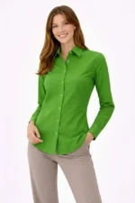 Uzun Kollu Gömlek Düğmeli Klasik Yaka Günlük Ve Ofis Şıklığına Uygun - Yeşil - Görsel 2