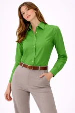 Uzun Kollu Gömlek Düğmeli Klasik Yaka Günlük Ve Ofis Şıklığına Uygun - Yeşil - Görsel 3