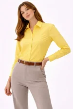 Uzun Kollu Gömlek Düğmeli Klasik Yaka Günlük Ve Ofis Şıklığına Uygun - Sarı