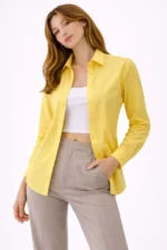 Uzun Kollu Gömlek Düğmeli Klasik Yaka Günlük Ve Ofis Şıklığına Uygun - Sarı - Görsel 3