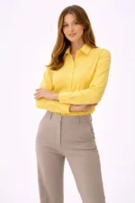 Uzun Kollu Gömlek Düğmeli Klasik Yaka Günlük Ve Ofis Şıklığına Uygun - Sarı - Görsel 4