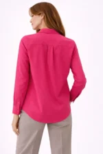 Uzun Kollu Gömlek Düğmeli Klasik Yaka Günlük Ve Ofis Şıklığına Uygun - Fuşya - Görsel 2