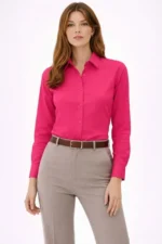 Uzun Kollu Gömlek Düğmeli Klasik Yaka Günlük Ve Ofis Şıklığına Uygun - Fuşya - Görsel 4