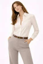 Uzun Kollu Gömlek Düğmeli Klasik Yaka Günlük Ve Ofis Şıklığına Uygun - Krem