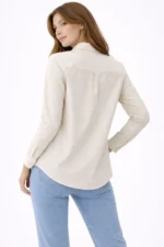 Uzun Kollu Gömlek Düğmeli Klasik Yaka Günlük Ve Ofis Şıklığına Uygun - Krem - Görsel 4