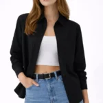 Uzun Kollu Gömlek Düğmeli Klasik Yaka Günlük Ve Ofis Şıklığına Uygun - Siyah