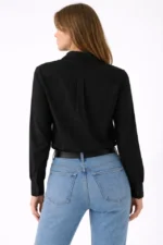 Uzun Kollu Gömlek Düğmeli Klasik Yaka Günlük Ve Ofis Şıklığına Uygun - Siyah - Görsel 3