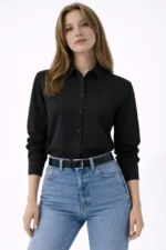 Uzun Kollu Gömlek Düğmeli Klasik Yaka Günlük Ve Ofis Şıklığına Uygun - Siyah - Görsel 4