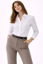 Uzun Kollu Gömlek Düğmeli Klasik Yaka Günlük Ve Ofis Şıklığına Uygun - Beyaz