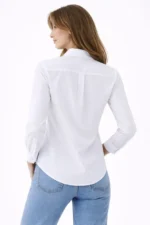 Uzun Kollu Gömlek Düğmeli Klasik Yaka Günlük Ve Ofis Şıklığına Uygun - Beyaz - Görsel 2