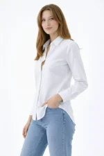 Uzun Kollu Gömlek Düğmeli Klasik Yaka Günlük Ve Ofis Şıklığına Uygun - Beyaz - Görsel 3