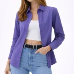 Uzun Kollu Gömlek Düğmeli Klasik Yaka Günlük Ve Ofis Şıklığına Uygun - Mor