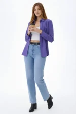 Uzun Kollu Gömlek Düğmeli Klasik Yaka Günlük Ve Ofis Şıklığına Uygun - Mor - Görsel 2