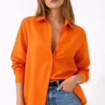 Uzun Kollu Gömlek Düğmeli Klasik Yaka Günlük Ve Ofis Şıklığına Uygun - Turuncu