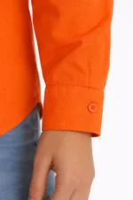 Uzun Kollu Gömlek Düğmeli Klasik Yaka Günlük Ve Ofis Şıklığına Uygun - Turuncu - Görsel 4