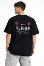 Erkek Bisiklet Yaka Baskılı  Kısa Kollu Tişört Streetwear Günlük Basic Pamuklu T-shirt - Siyah - Görsel 2