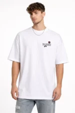 Erkek Bisiklet Yaka Baskılı Kısa Kollu Tişört Streetwear Günlük Basic Pamuklu T-shirt - Beyaz - Görsel 3