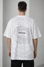 Erkek Bisiklet Yaka Baskılı Kısa Kollu Tişört Streetwear Günlük Basic Pamuklu T-shirt - Beyaz